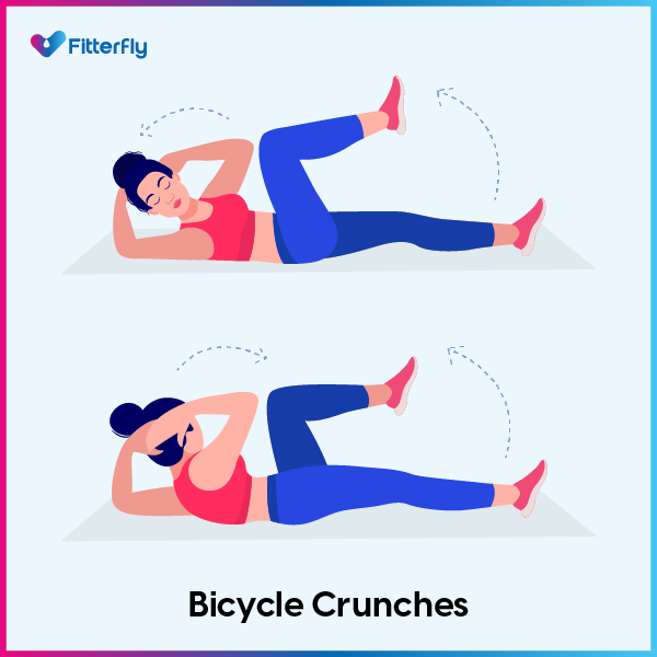Bicycle Crunches exercise steps to burn belly fat