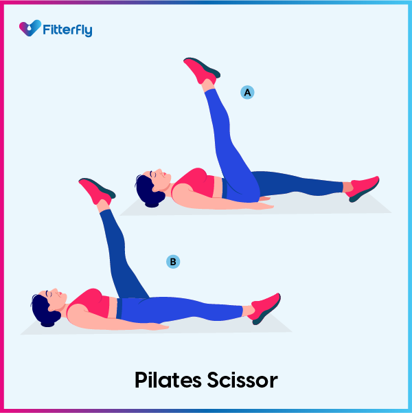 Pilates Scissor exercise steps to lose belly fat
